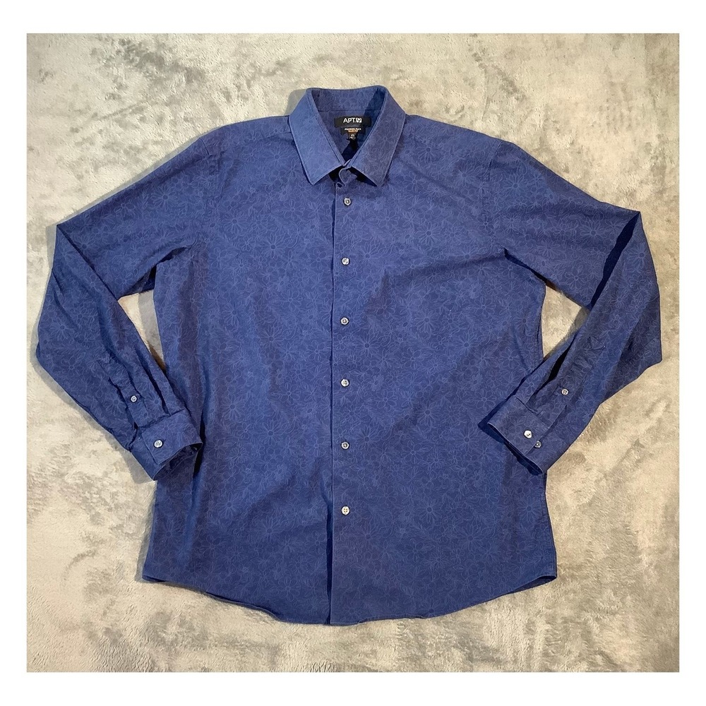 APT.9 Men's Navy Blue Slim‎ Fit Dress Shirt Size 17 1/2 36/37